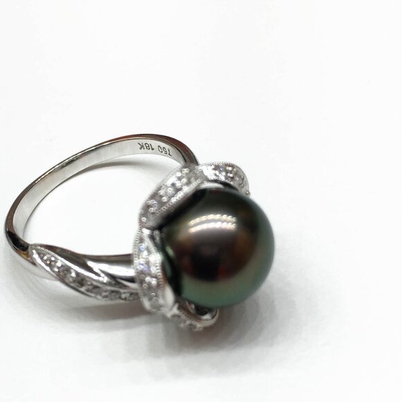 💎BRAND NEW 18K White Gold Tahitian Pearl & Diamond Ring - Never Worn!💎 - Picture 11 of 14